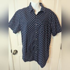 Nickel and Iron Shirt Mens Blue Geometric Print Short Sleeve Button Up, Large